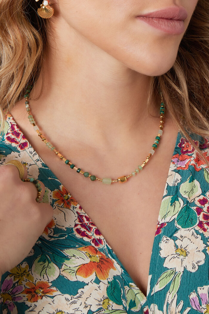 Halskette Perlenmischung - rosa & goldener Edelstahl Bild3